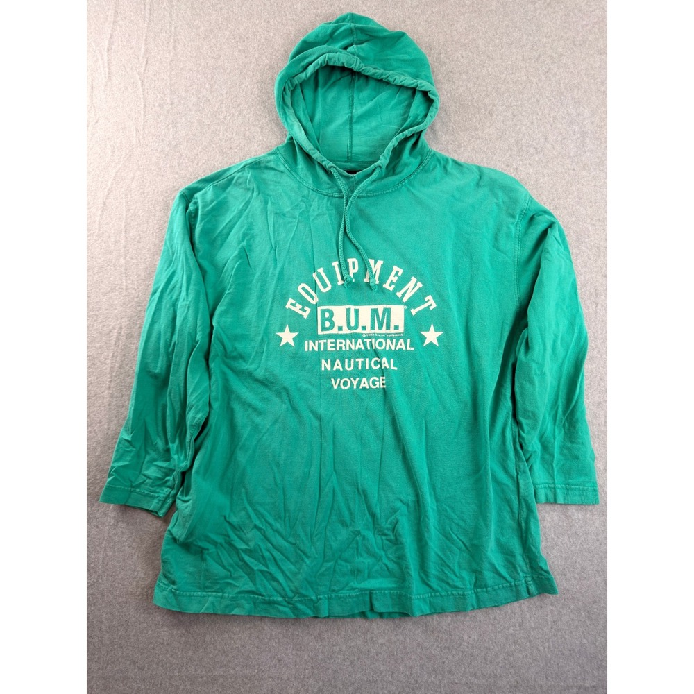 Vintage 1993 BUM Equipment International Nautical Voyage Green Hooded T-Shirt M